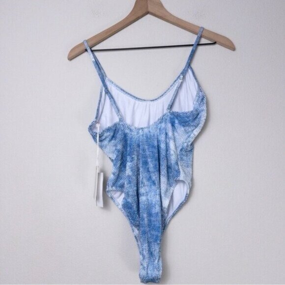NWT Good American Always Fits One Piece Swimsuit 3/4 Indigo Tie Dye L/XL Stretch - Picture 7 of 9